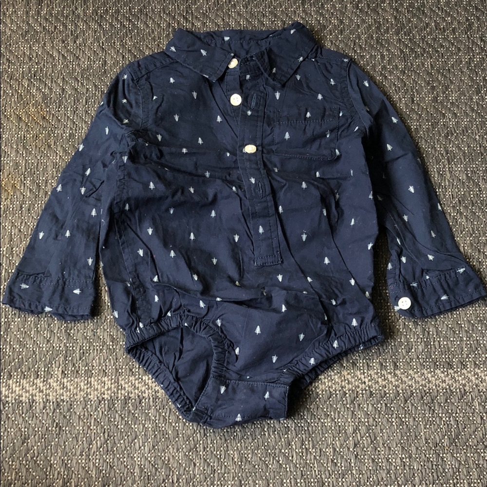 Joe Fresh Navy Long-Sleeve Bodysuit with White Tree Print